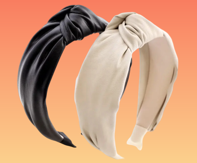 Vegan Headbands in Black and White against an orange gradient background