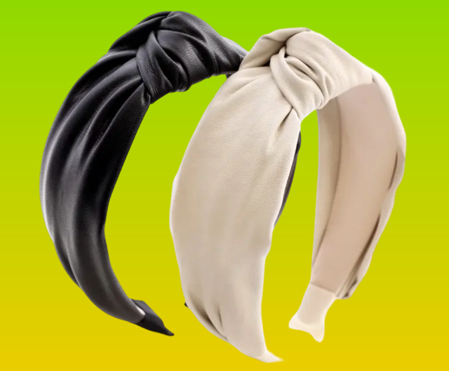 Vegan Headbands in Black and White against a neon green to lemon gradient background